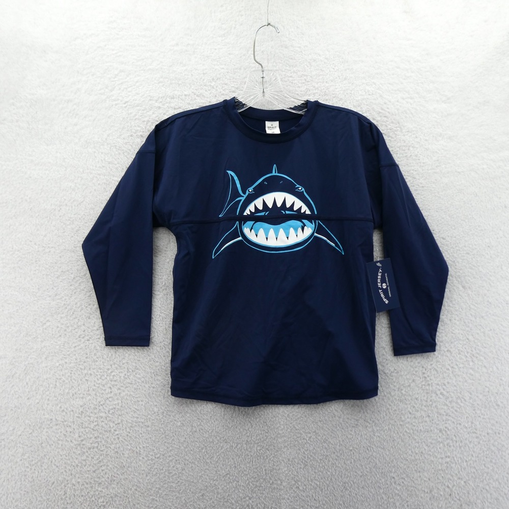 Spirit Jersey Shirt Youth Medium Shark Navy Blue Long Sleeve Graphic Polyester